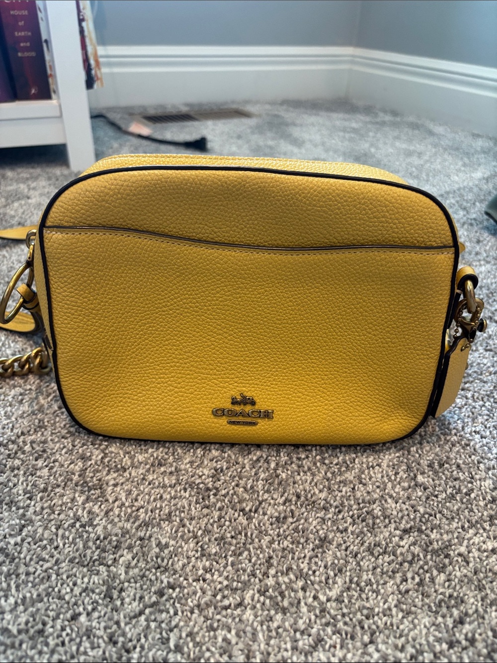 Coach Pebbled Leather Crossbody Bag in Yellow with Gold Hardware